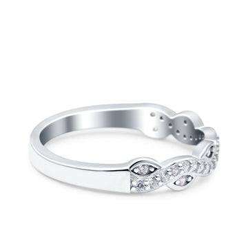 Art Deco Half Eternity Ring Crisscross Wedding Band Round Pave Simulated CZ 925 Sterling Silver (4mm)